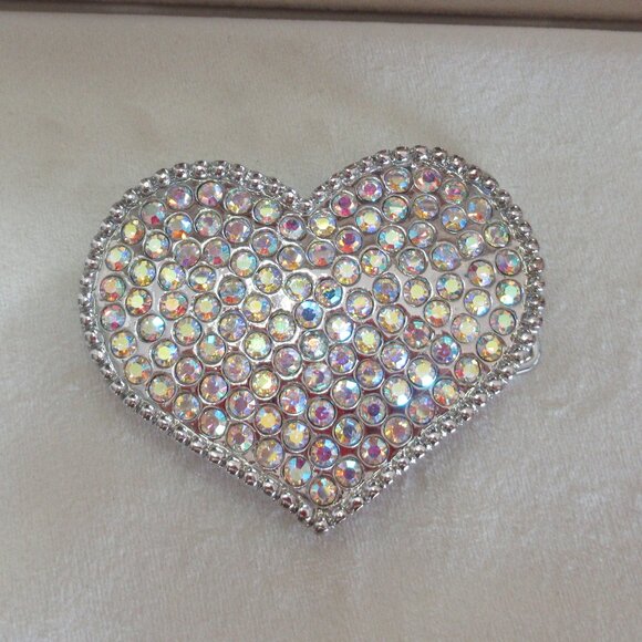 Vintage Womens Heart Shape Belt Buckle Embellished w/ Rhinestone 3" x 2.25" - Picture 2 of 5